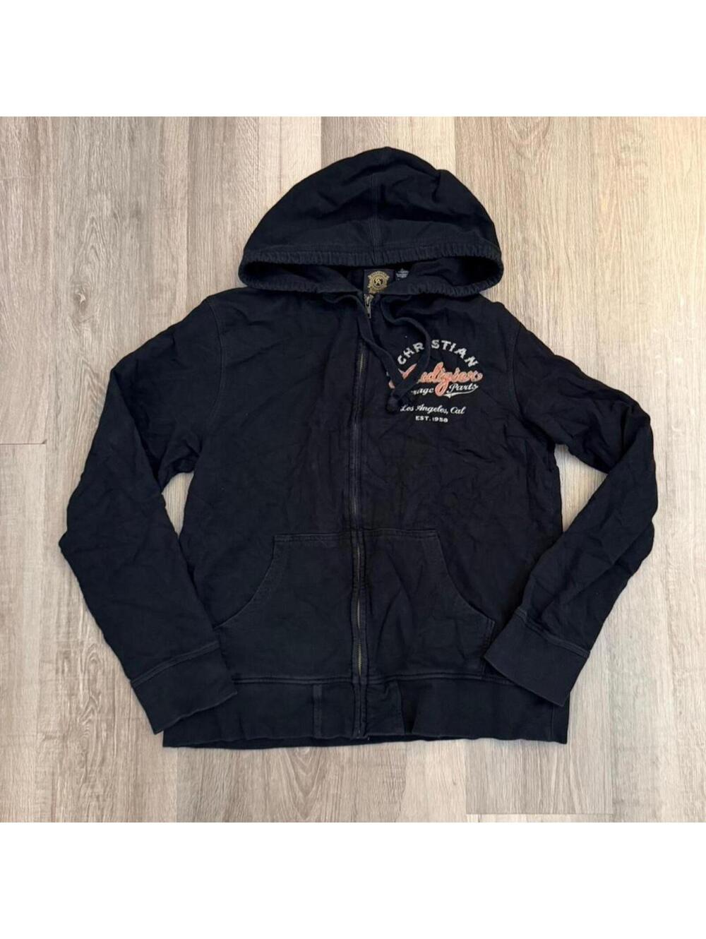 Vintage Christian Audigier black cotton hoodie size L #motorcycle - Picture 3 of 5